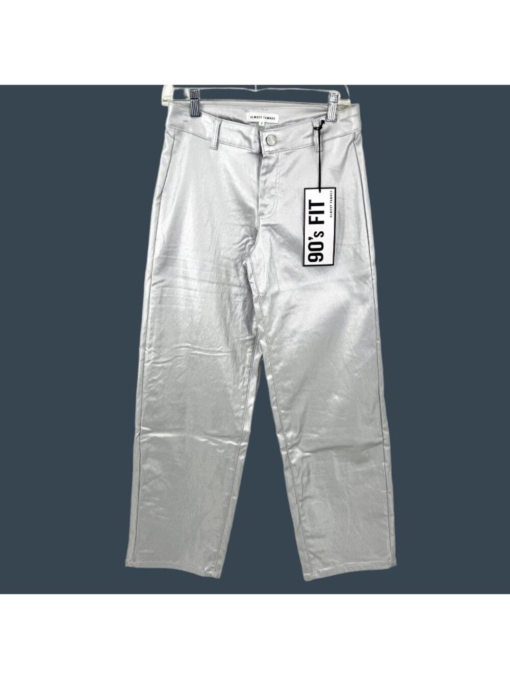 NWT ALMOST FAMOUS 90'S FIT METALLIC SILVER PANTS - S (3)